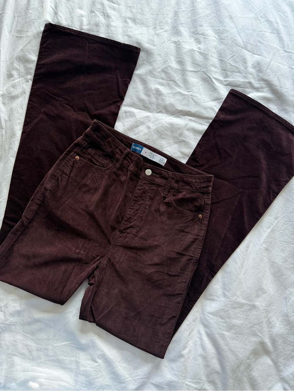 Old Navy Dark Brown Velour High Rise Flare Pants Western Boho Size 2